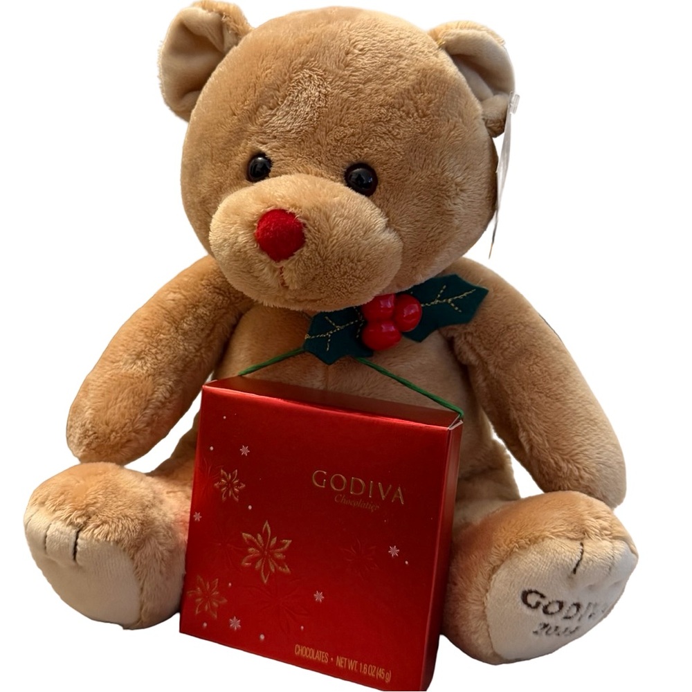Nordstrom Tan Bear Plush with Red Nose and Red Chocolate Gift Box Christmas 2009